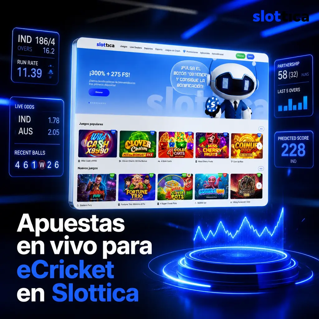 Cuotas en vivo para eCricket en Slottica: mercados over-by-over, transmisión integrada y confirmación rápida de apuestas.