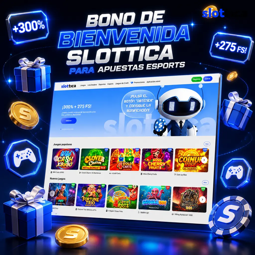 Bono de bienvenida Slottica: 200% en el primer depósito, 100% en el segundo y 30 giros gratis para apuestas esports.