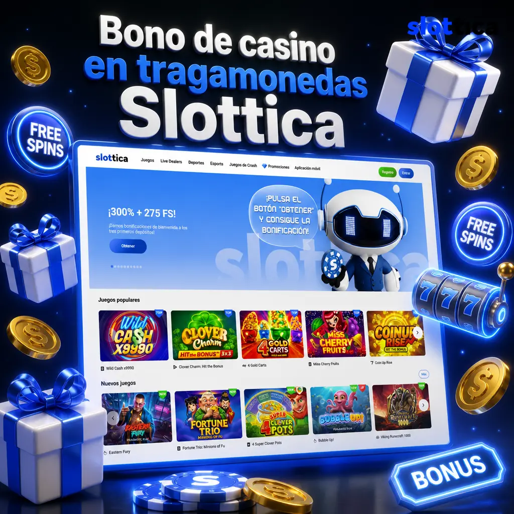 Bono de casino Slottica: 200% en el primer depósito más 30 giros gratis en tragamonedas Pragmatic Play, NetEnt y Play'n GO