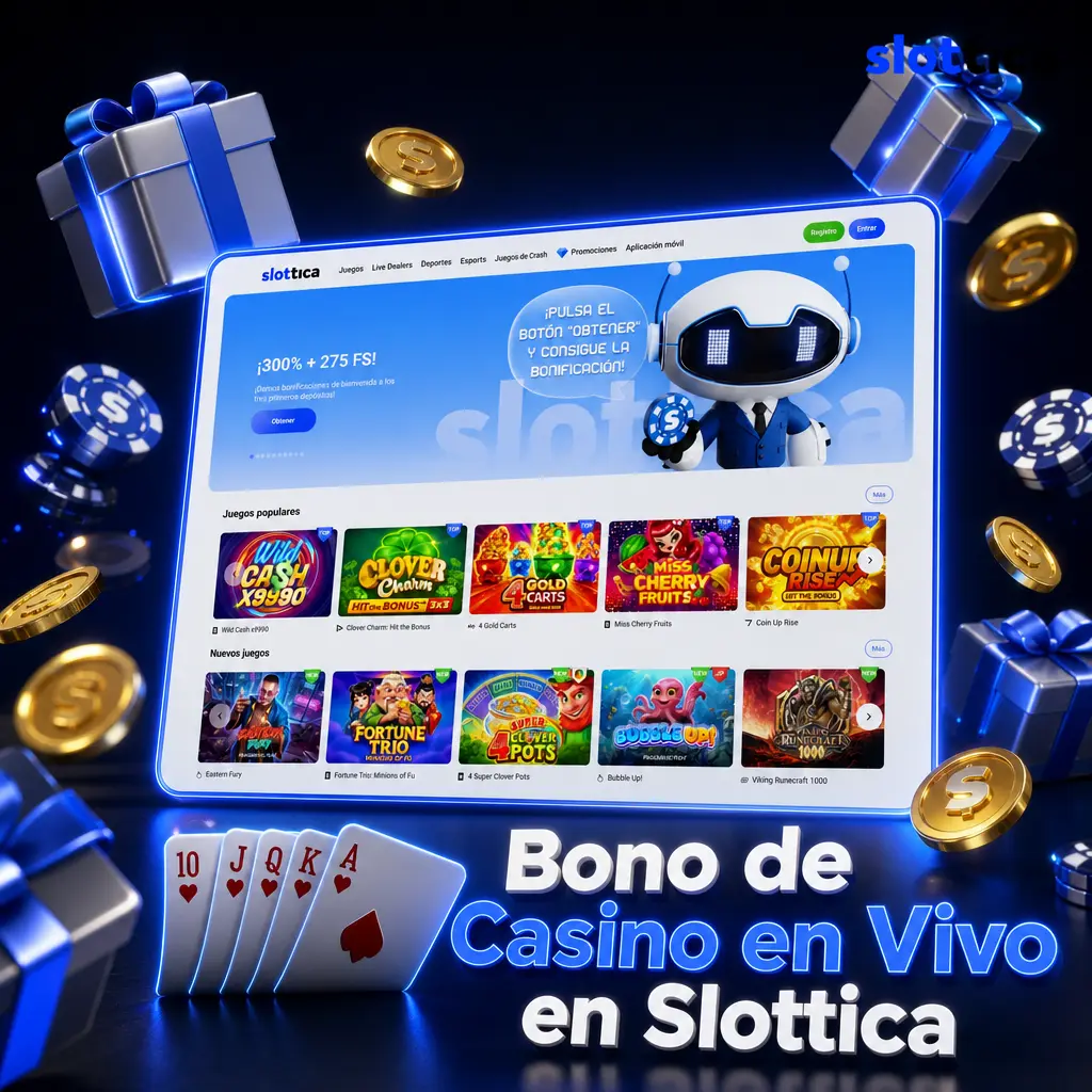 Bono de casino en vivo Slottica: 200% + 30 giros gratis en tu primer depósito y 100% adicional en el segundo.