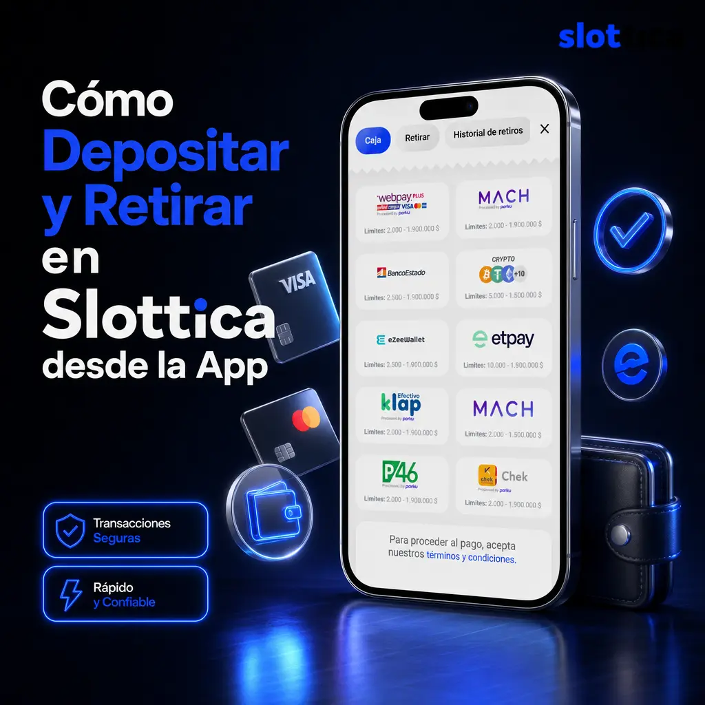 Guía paso a paso para depositar y retirar dinero en Slottica desde la app móvil usando WebPay, MACH o Klap.