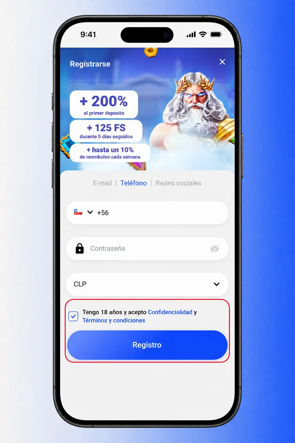 Pasos para registrarse en Slottica: completa el formulario, elige moneda CLP y verifica tu cuenta por correo o SMS.