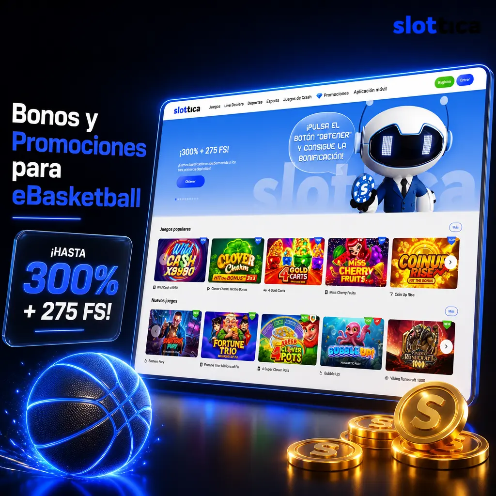 Bono del 200% de bienvenida en Slottica más giros gratis para apostar en eBasketball y torneos NBA 2K League