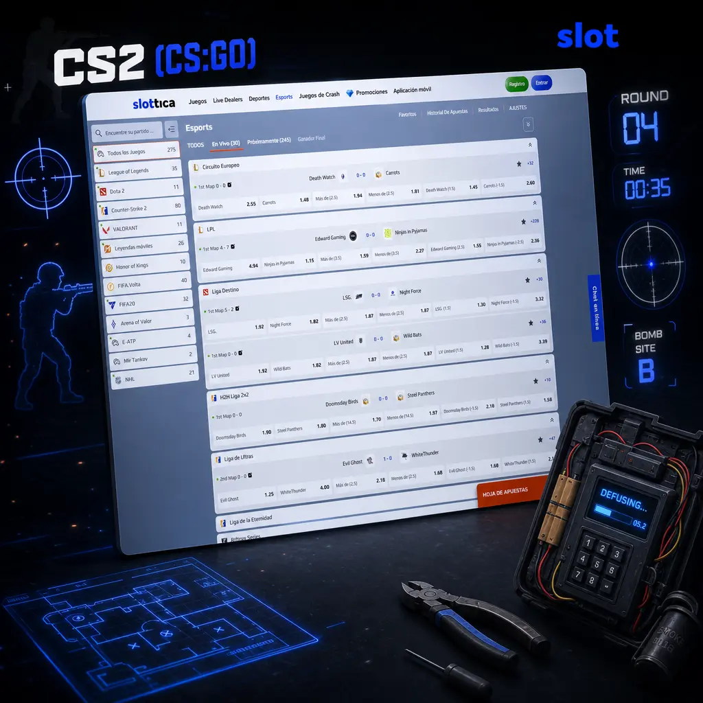 Apuestas en vivo para CS2 (CS:GO): cuotas por mapa, rondas y torneos como IEM Katowice y PGL Major